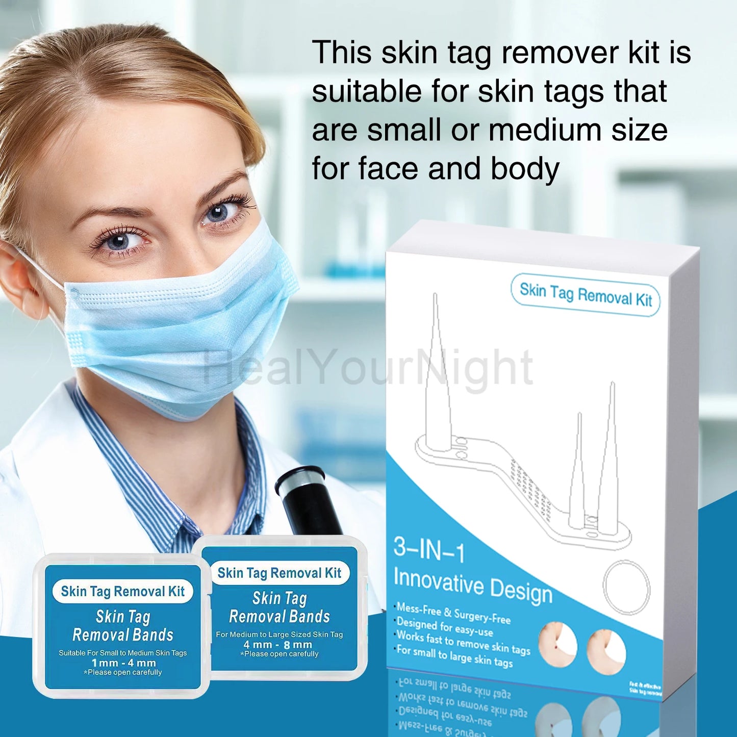 3-IN-1 Auto Skin Tag Removal Kit Painless Skin Label Mole Acne Wart Removal Pen Set with Cleansing Swabs Facial Beauty Care Tool